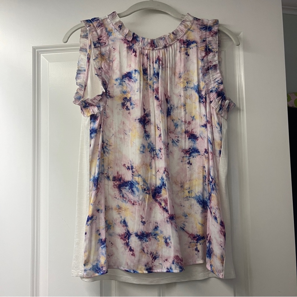 Dolan Pink and Blue Flutter Sleeve Blouse Women’s Size Small Multicolor